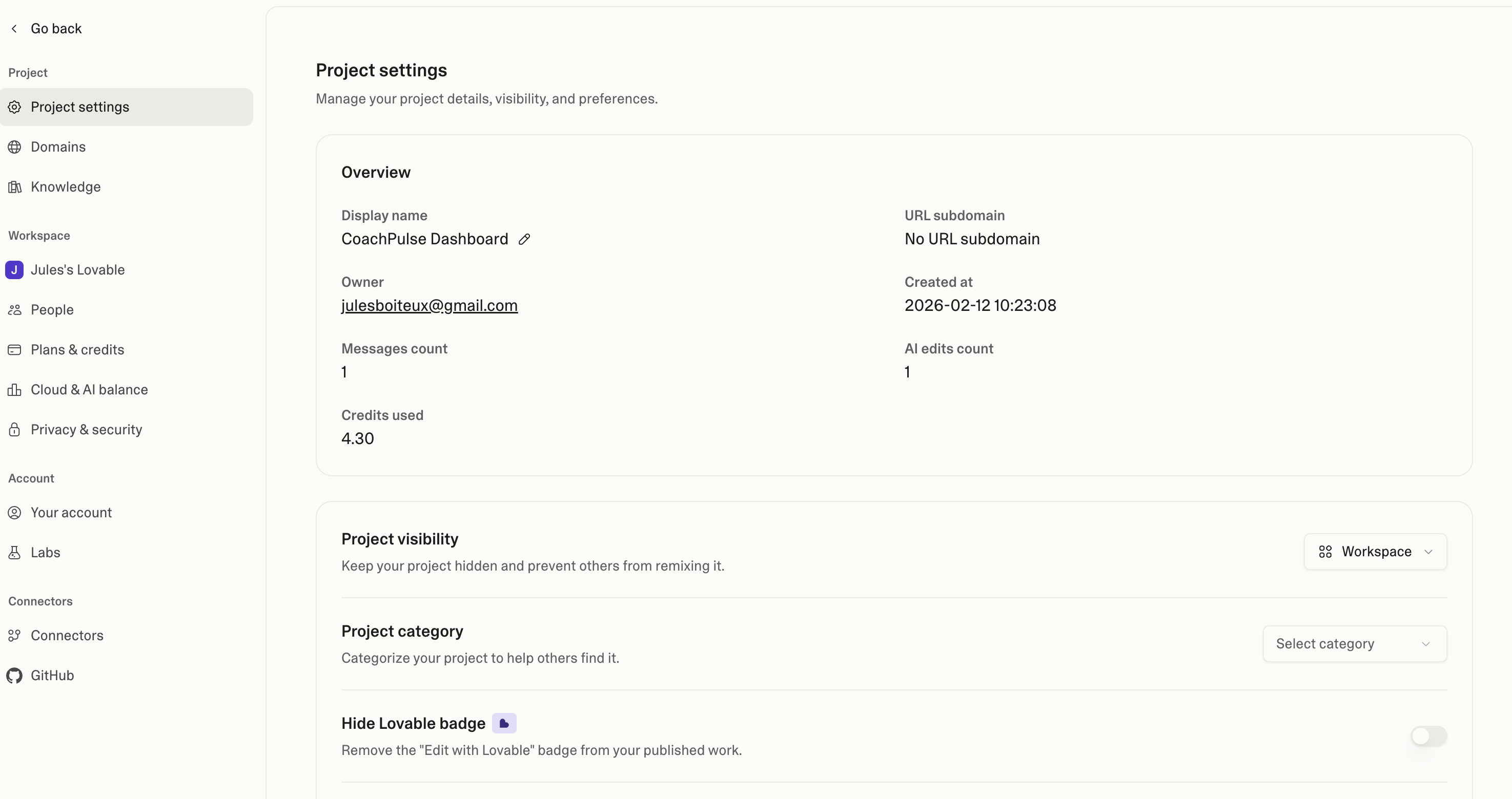 Lovable project settings